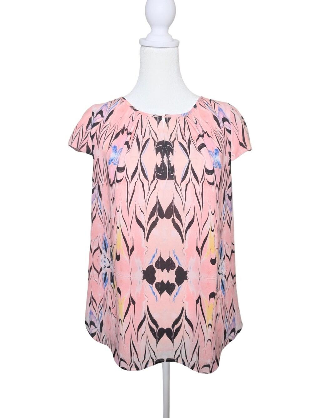 J. Crew Pink Abstract Print Short-Sleeve Blouse Size 2